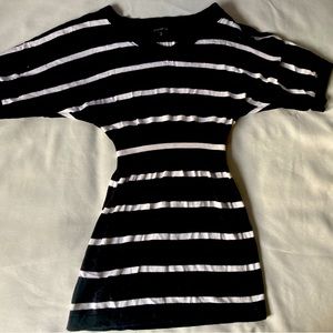 Black with white stripes short sweater dress